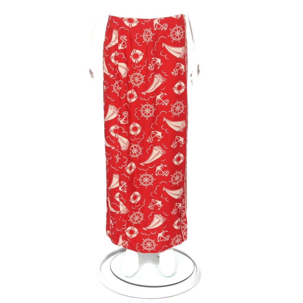 New Ralph Lauren Country Preppy Red Nautical Anchor Wrap Max Skirt Sz L Nwt